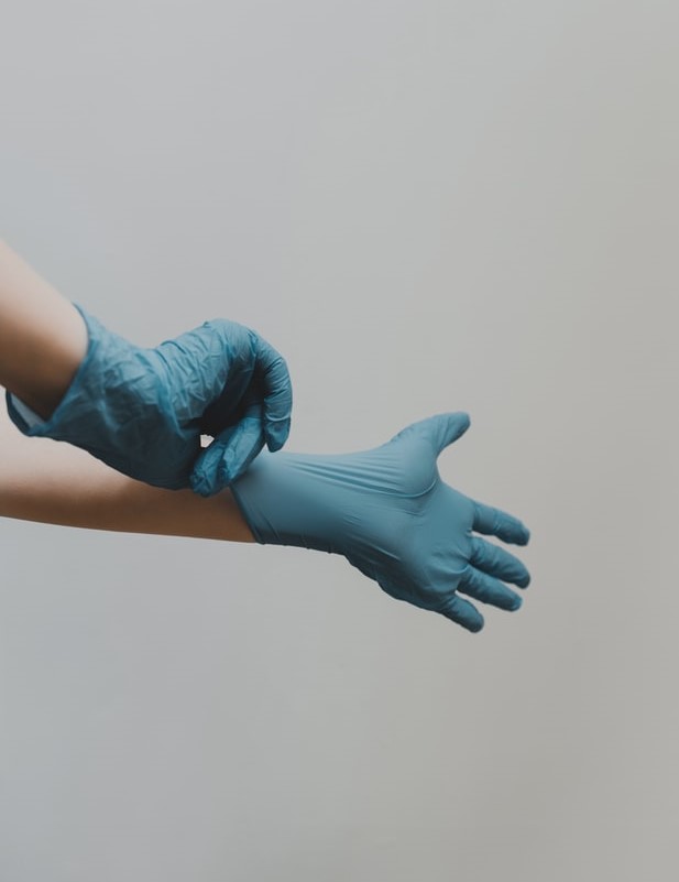 Blue medical gloves