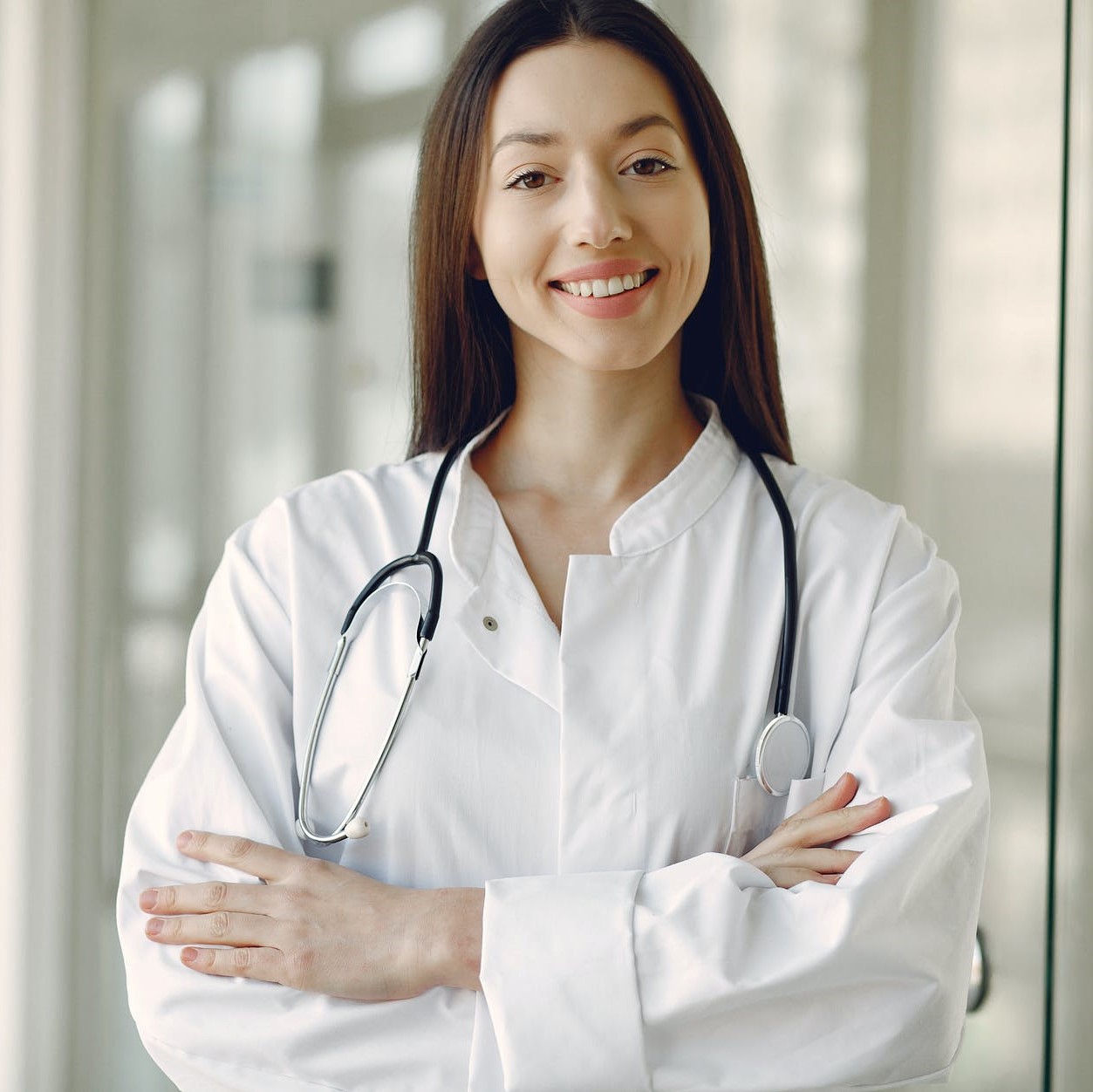 young woman in scrubs